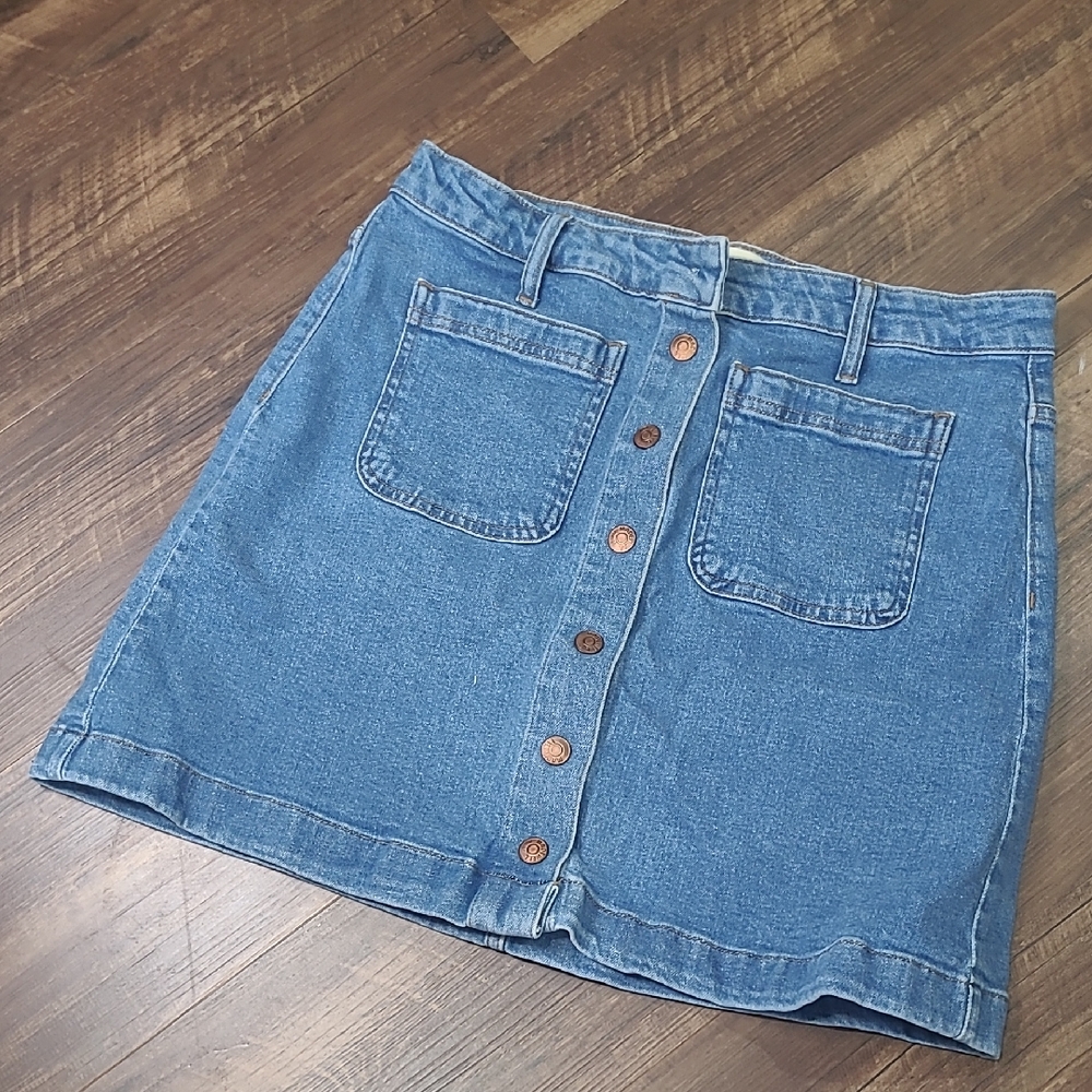 Denim Button-Front Skirt